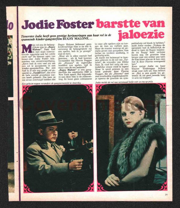 Article JODIE FOSTER Bugsy Malone / child star (Holland, 1977)