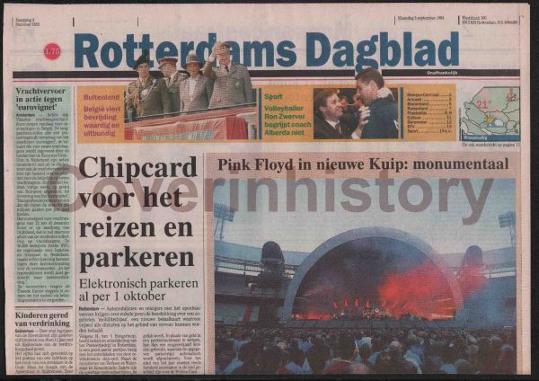 Front page Rotterdam concert PINK FLOYD (Holland, 5 september 1994)