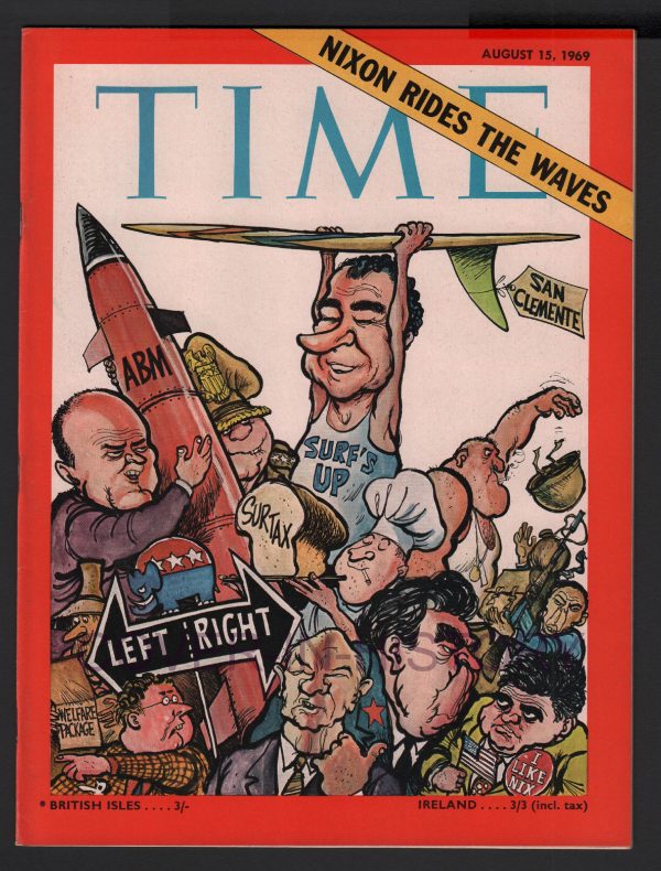 TIME MAGAZINE 15 august 1969 Nixon presidency (cover art Pat Oliphant)